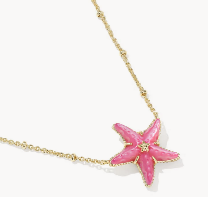 Parker Starfish Short Pendant Necklace Bright Pink MOP Gold