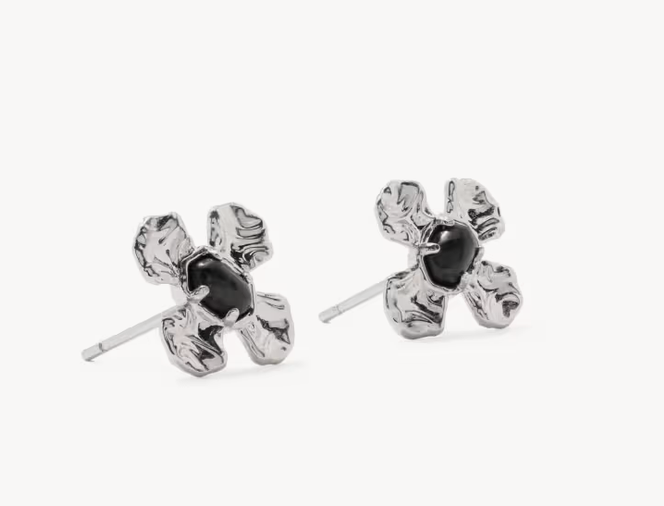 Leanne Stud Earrings Silver Black Granite