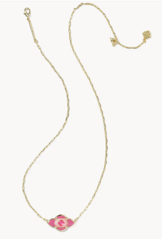 Abbie Medallion Short Pendant Necklace Hot Pink Mix Gold