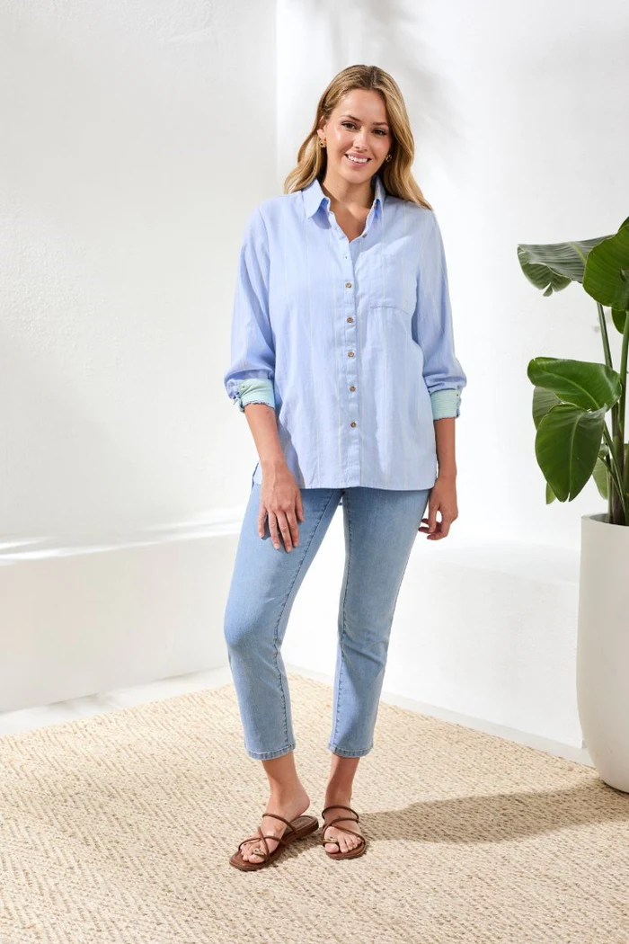 Yarn Dye Stripe Button Shirt Chambray