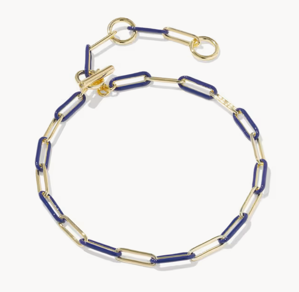 Courtney Enamel Link Necklace Gold Dark Blue Enamel