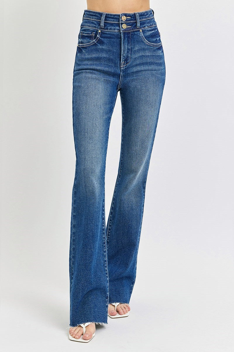 Tummy Control High Rise Bootcut Double Waist Band Jeans Medium Wash