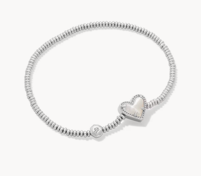 Ari Heart Stretch Bracelet Ivory MOP Silver