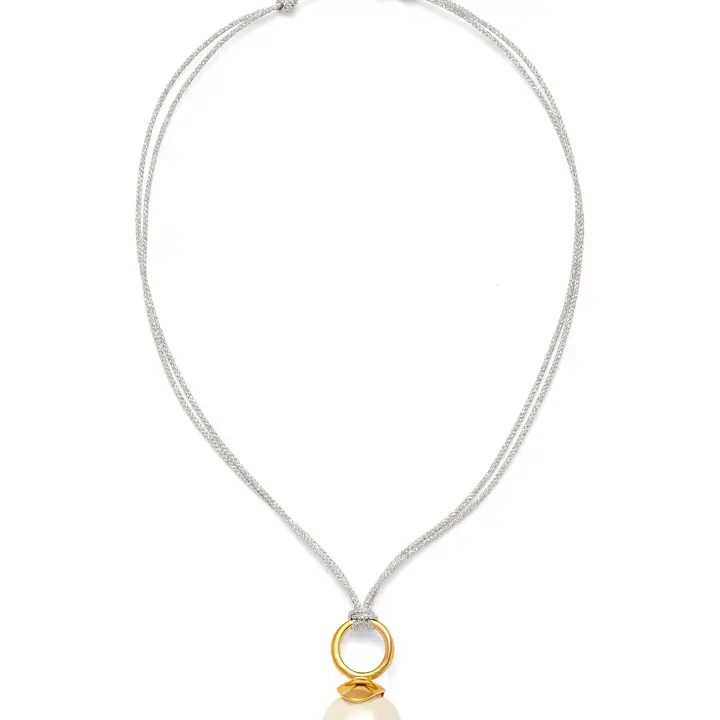 White Pebble Pearl Cord Pendant Sliver