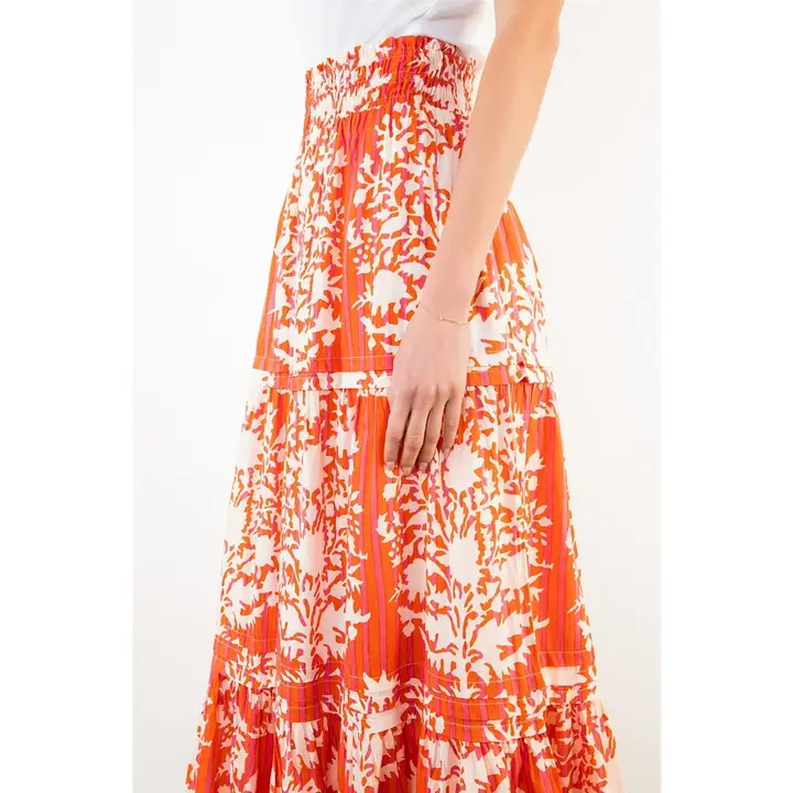 Long Pattern Skirt Cream and Orange