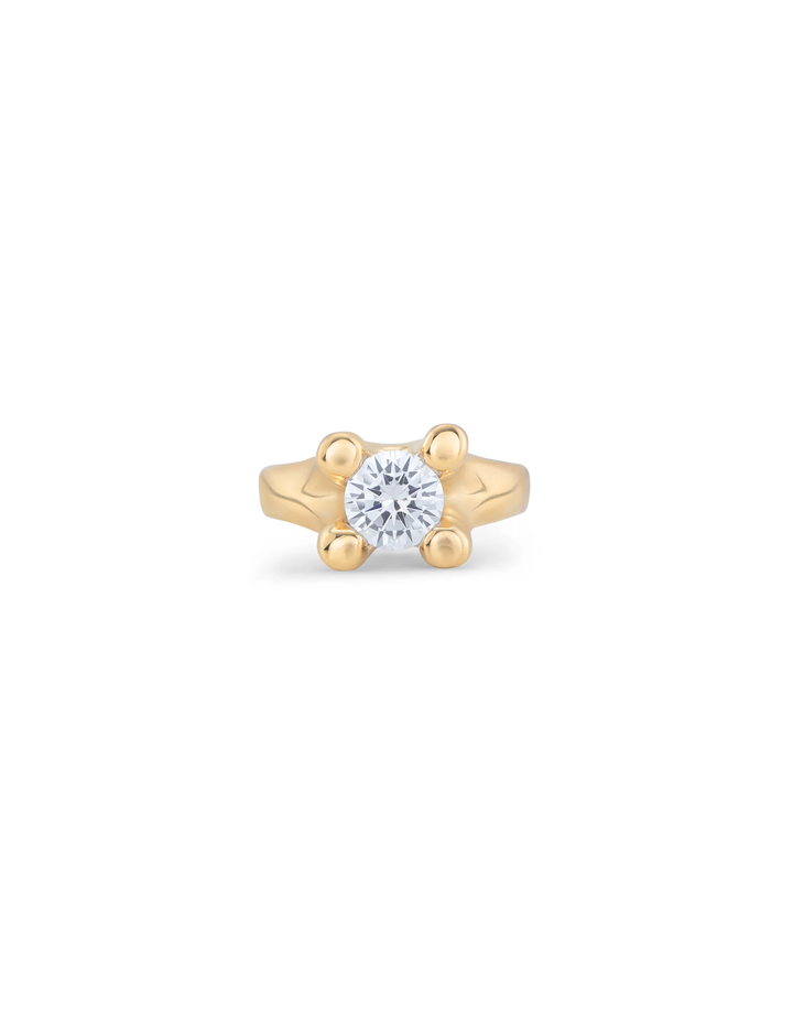 Anima Ring Gold Four Ball Post with Clear Stone Size 8.5