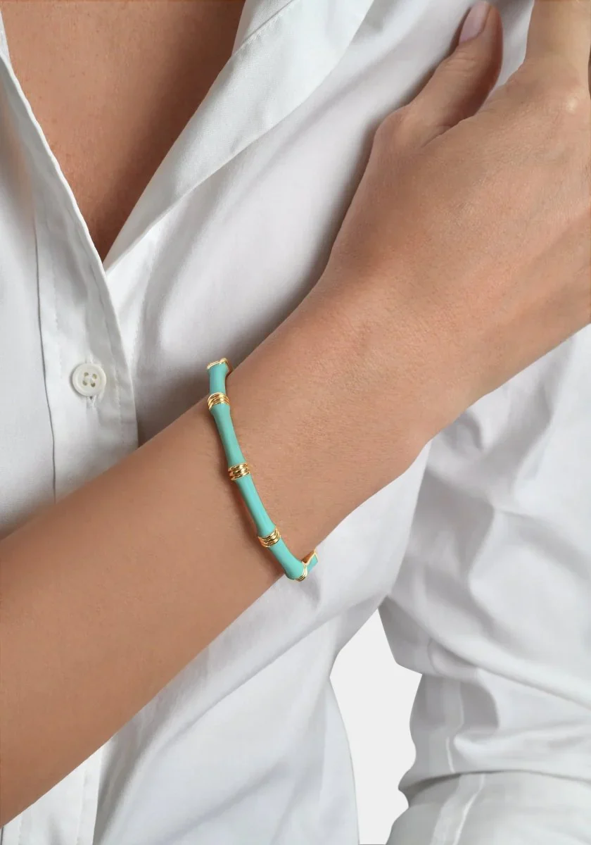 Anabel Aram Bamboo Enameled Hinged Bangle Gold