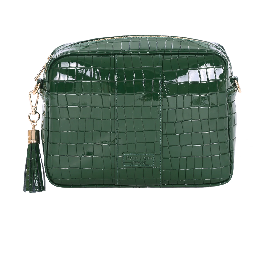 Pom Pom London City Plus Bag Patent Croc Clover Green