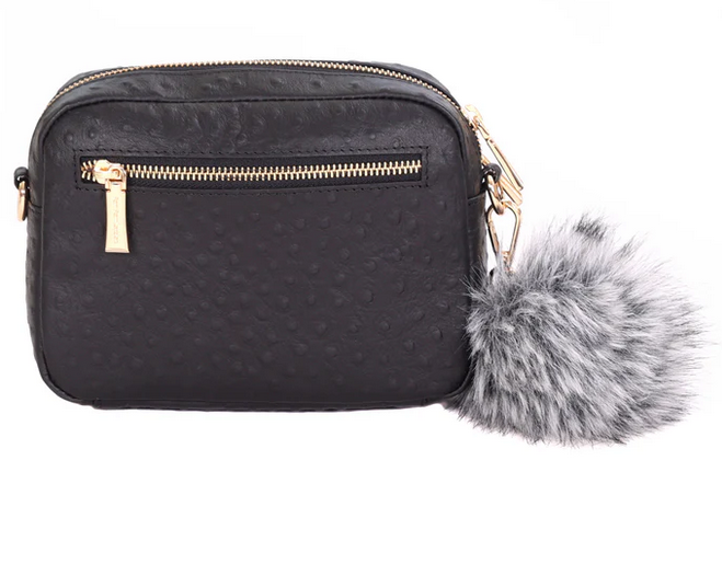Pom Pom London Original Bag Black Ostrich
