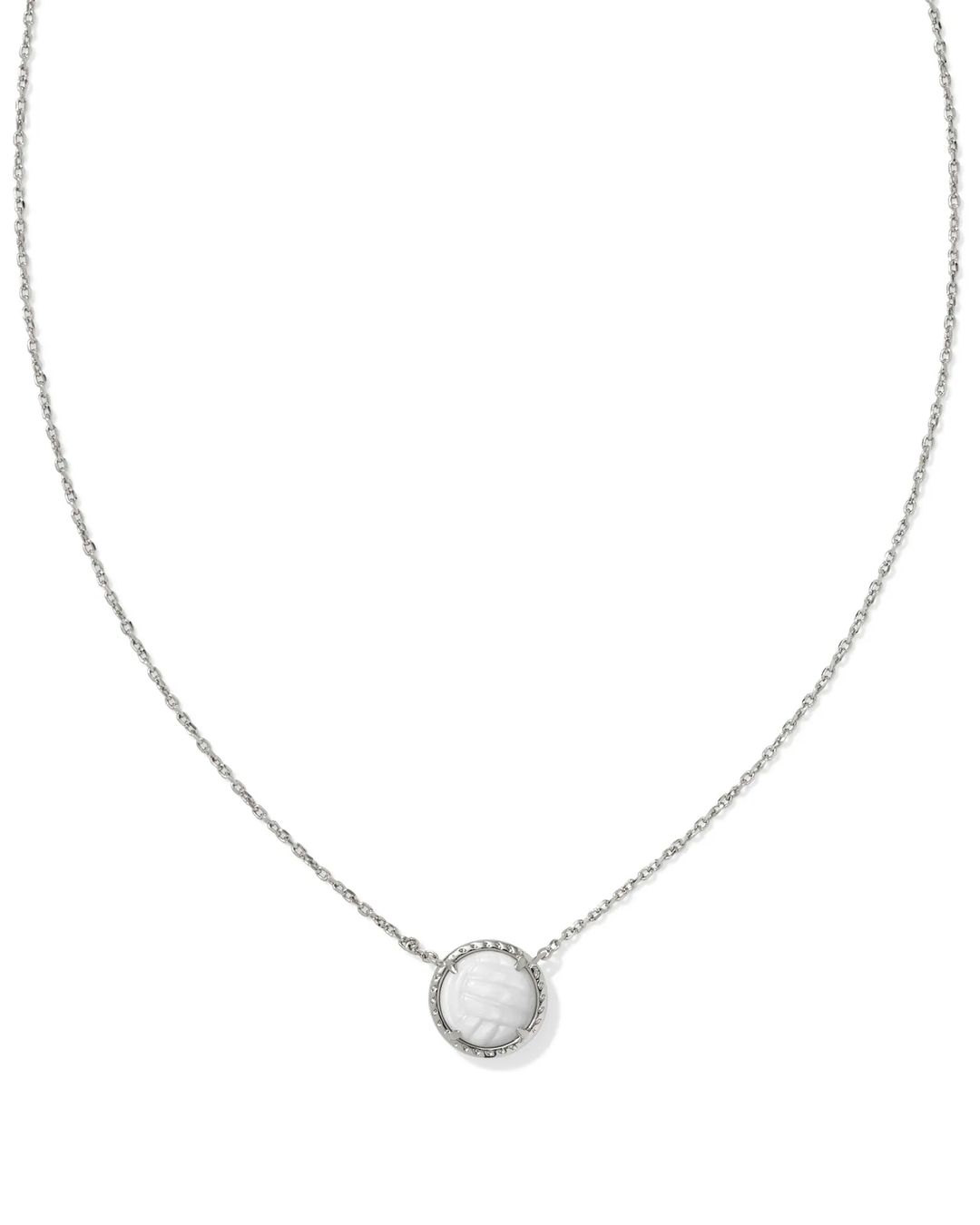 Volleyball Short Pendent Necklace Rhodium White MOP