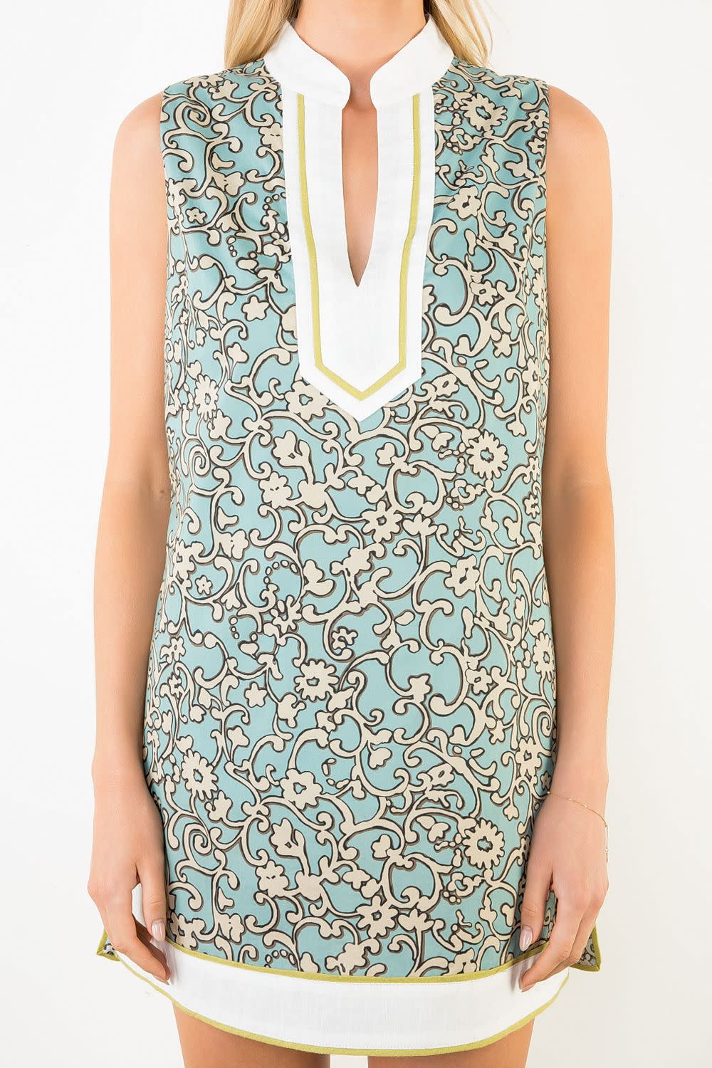 Sleeveless Vine Pattern V-Neck Dress Teal