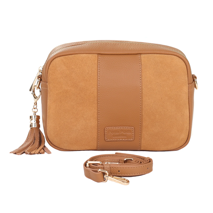 Pom Pom London City Suede & Leather Bag Maple