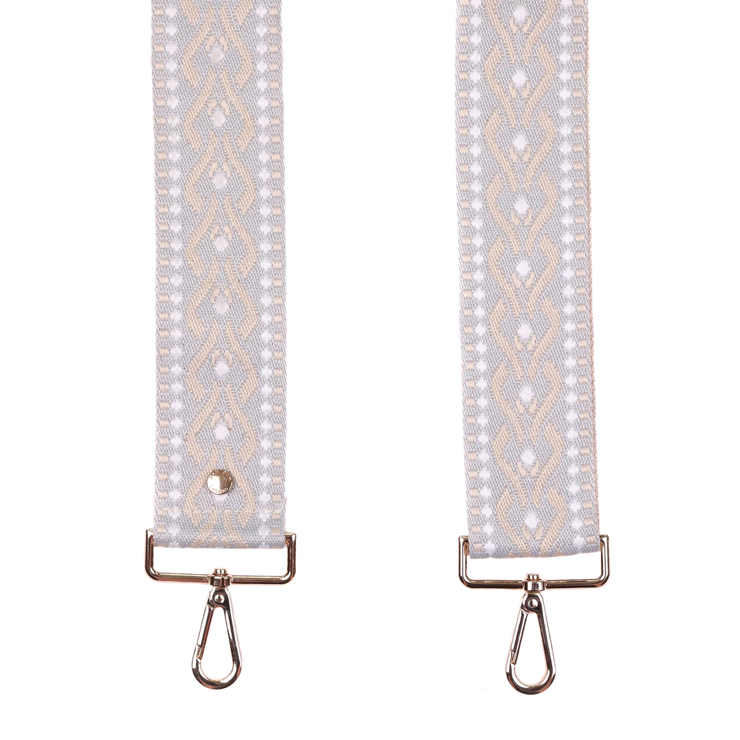 Pom Pom Strap Grey Trellis