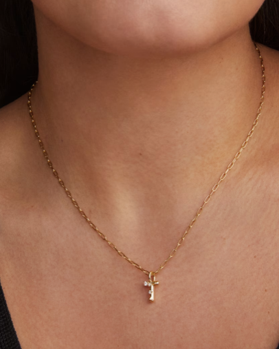 Crystal Gold Metal Pendant Necklace LETTER T
