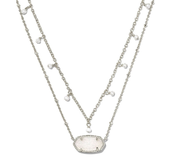 Elisa Pearl Multi Strand Necklace Rhodium Iridescent Drusy