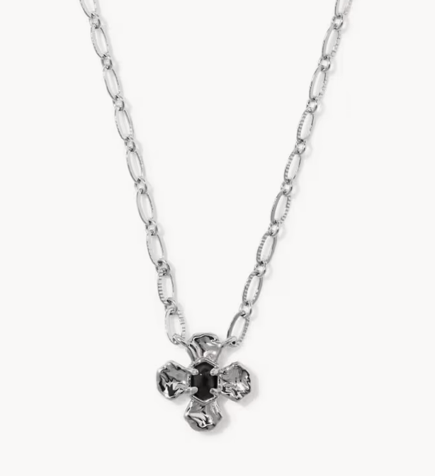Leanne Short Pendant Necklace Silver Black Granite
