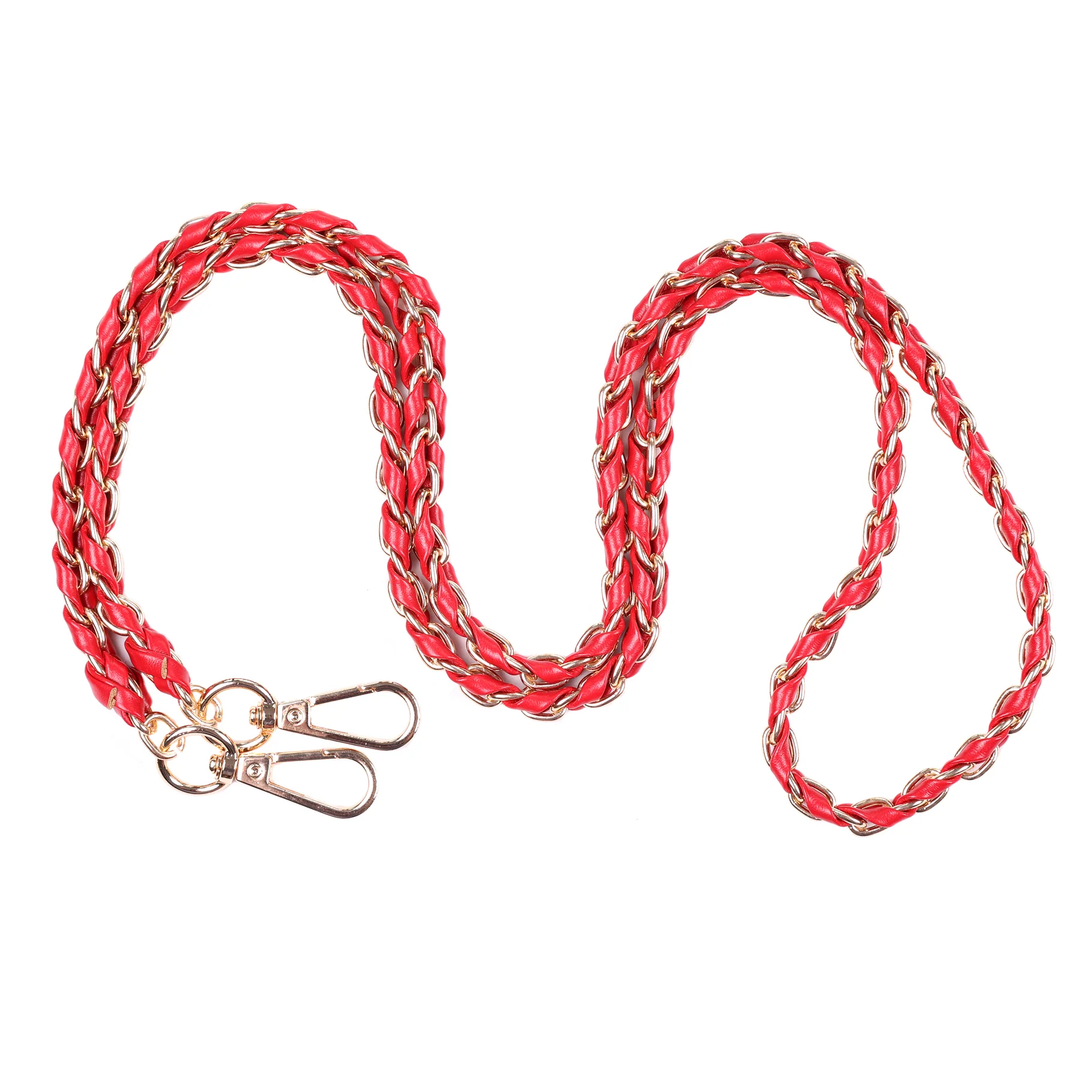 Pom Pom Strap Gold Chain Crimson Red Weave