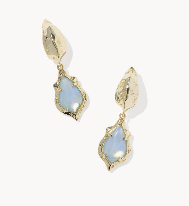 Adriana Scallop Frame Huggie Earrings Sky Blue Iridescent Abalone Gold