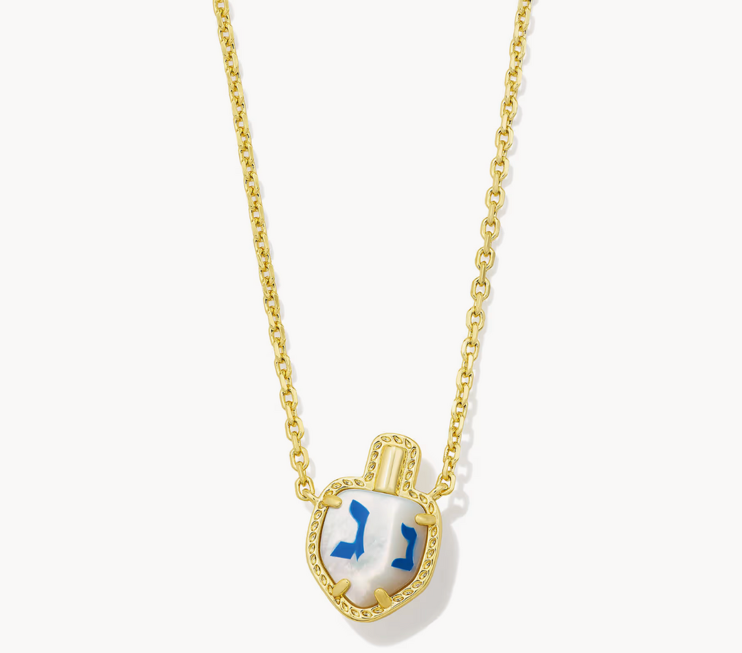 Dreidel Short Pendant Necklace Ivory MOP Gold