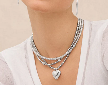 Meridian Petite Wave Heart Silver Necklace