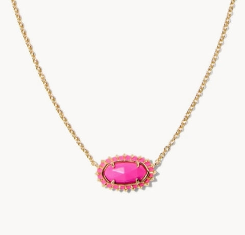 Elisa Clear Burst Frame Necklace Gold Neon Pink