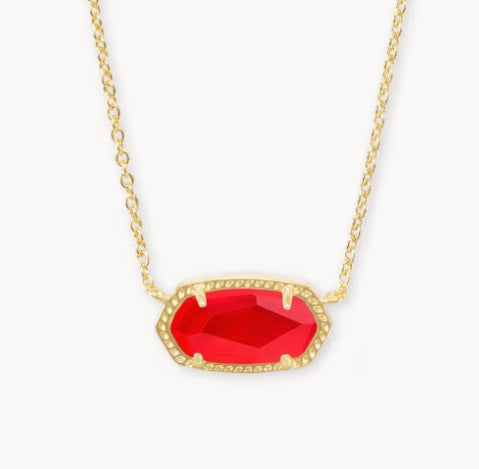 Elisa Bezel Pendant Necklace Gold Carmine Red Illusion