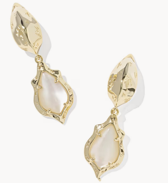 Adriana Scallop Frame Huggie Earrings Mother of Pearl Gold