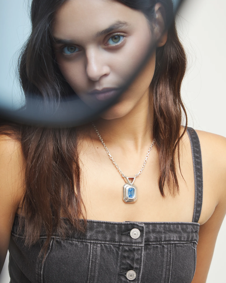 Core Necklace with Rectangular Blue Faceted Crystal