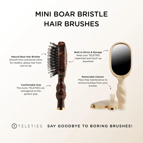 Mini Boar Bristle Hair Brush Tortoise