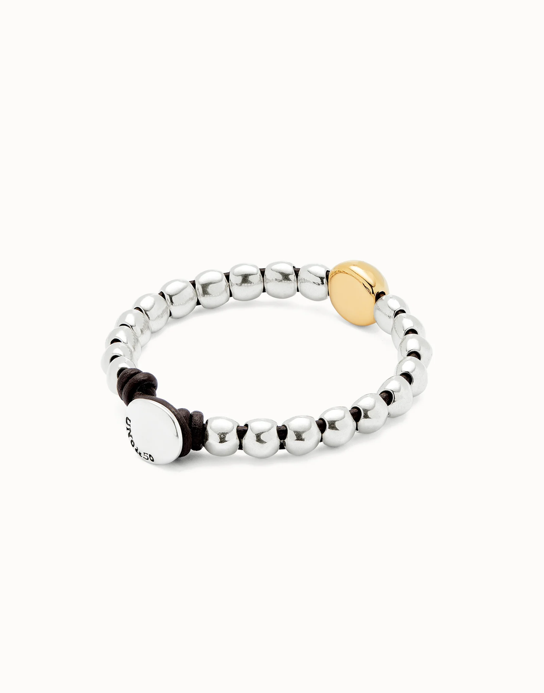 Ser Intrepida Mixed Metal Leather Bracelet with Gold Large Bead