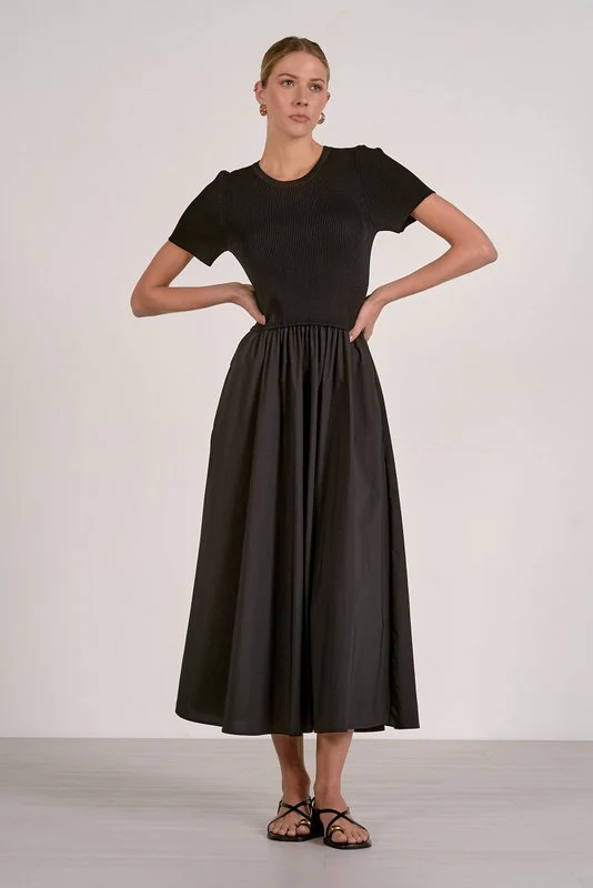 Riley Dress with Knit Bodice and Crisp Skirt Black