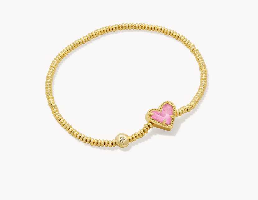Ari Heart Stretch Bracelet Pink Iridescent Glitter Glass