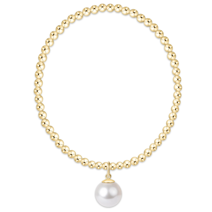 Classic Pearl 3mm Bracelet with Classic 10mm Pearl Charm Gold