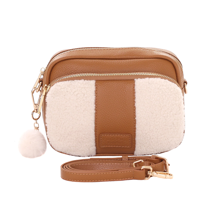 Pom Pom London Original Faux Fleece &amp; Leather Bag Maple