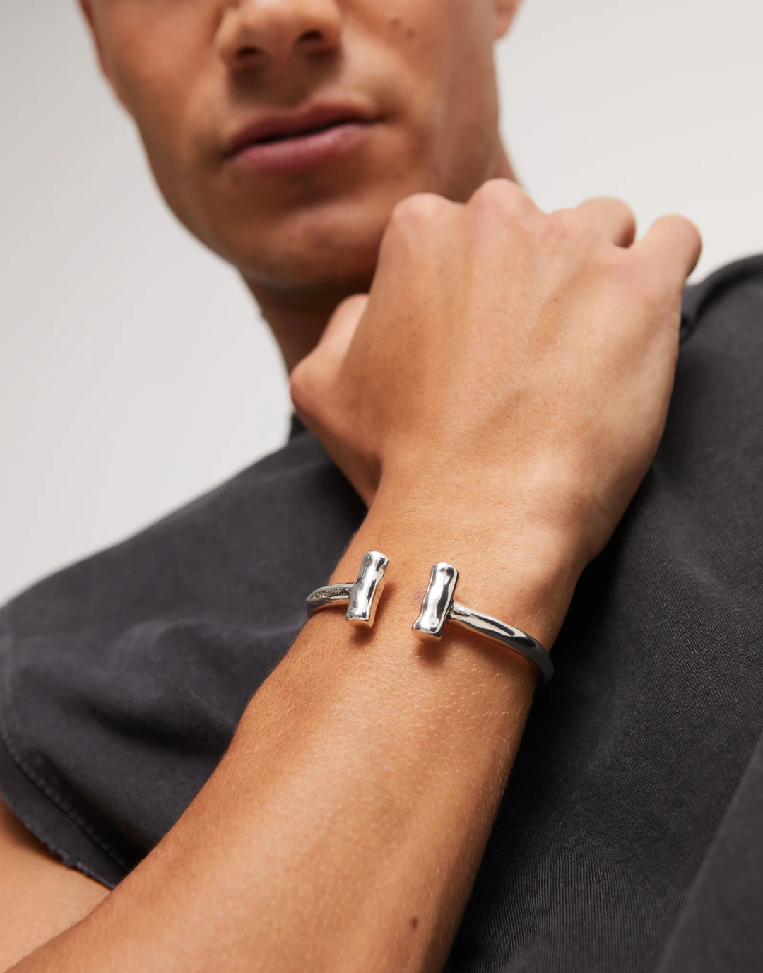 Sur Natural Silver Bracelet w/Silver Bar Ends Medium
