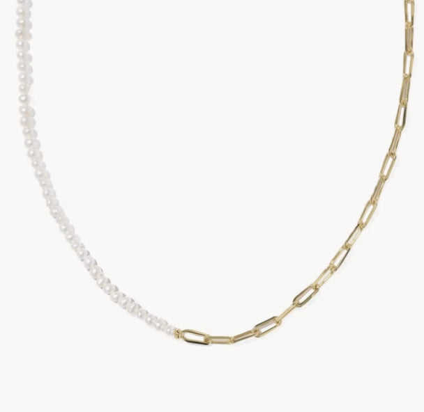 Markie Half Chain Necklace Freshwater Cultured Pearl Gold