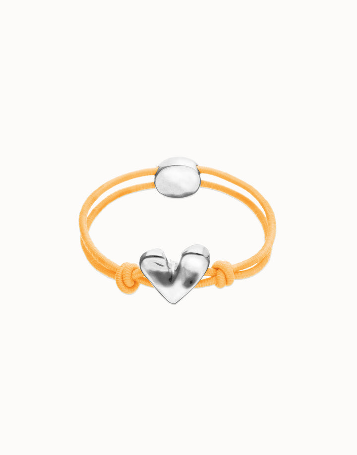 Beat Orange Elastic Bracelet with Heart Charm Silver