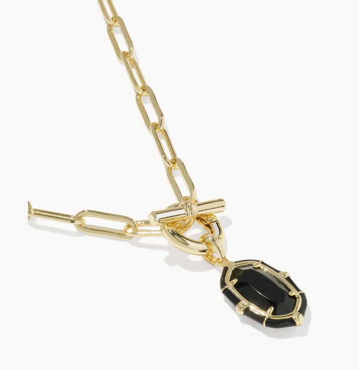 Elisa Enamel Link Chain Necklace Gold Black Agate
