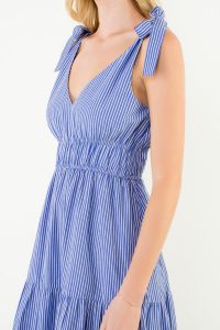 Tie Strap Striped Tiered Maxi Dress Blue