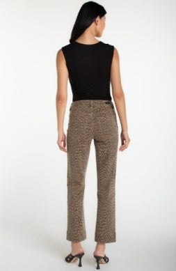Kennedy Straight Pant with Wide Hem Khaki Abstract Animal Print