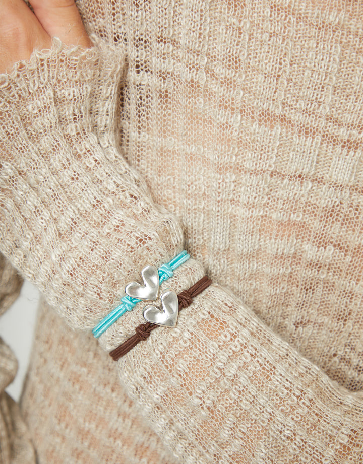 Beat Brown Elastic Bracelet with Heart Charm