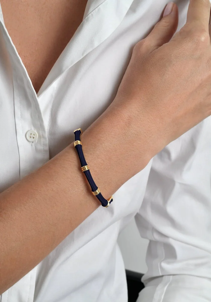 Anabel Aram Bamboo Enameled Hingled Bangle Navy Blue