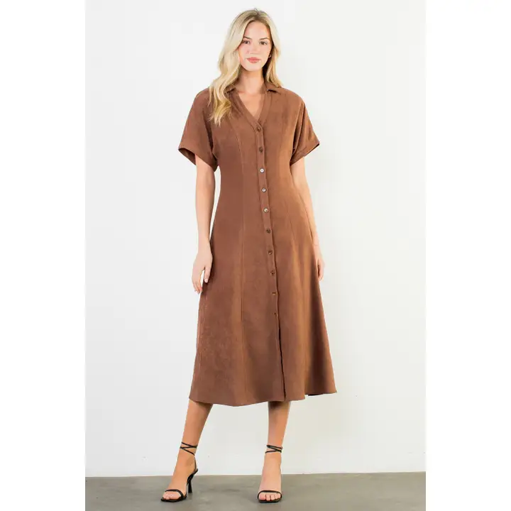 Sleeveless Suede Dress Brown