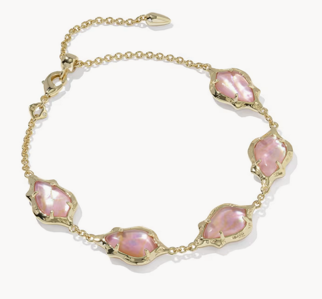 Adriana Scallop Frame Delicate Chain Bracelet Light Pink Iridescent Abalone Gold