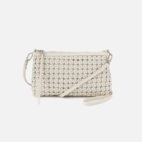 Darcy Crossbody in Woven Leather White Cap