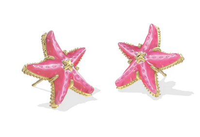 Parker Starfish Stud Earrings Bright Pink MOP Gold