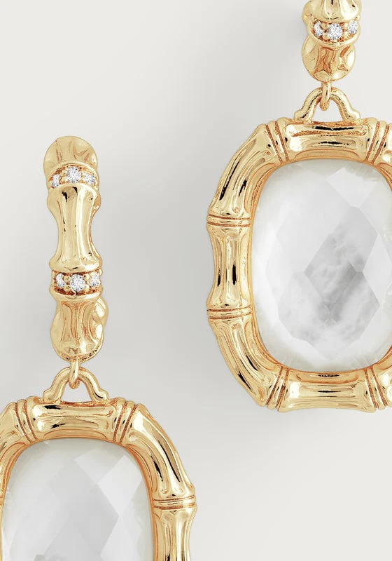 Anabel Aram Bamboo With Stone Drop Earrings- Mother of Pearl