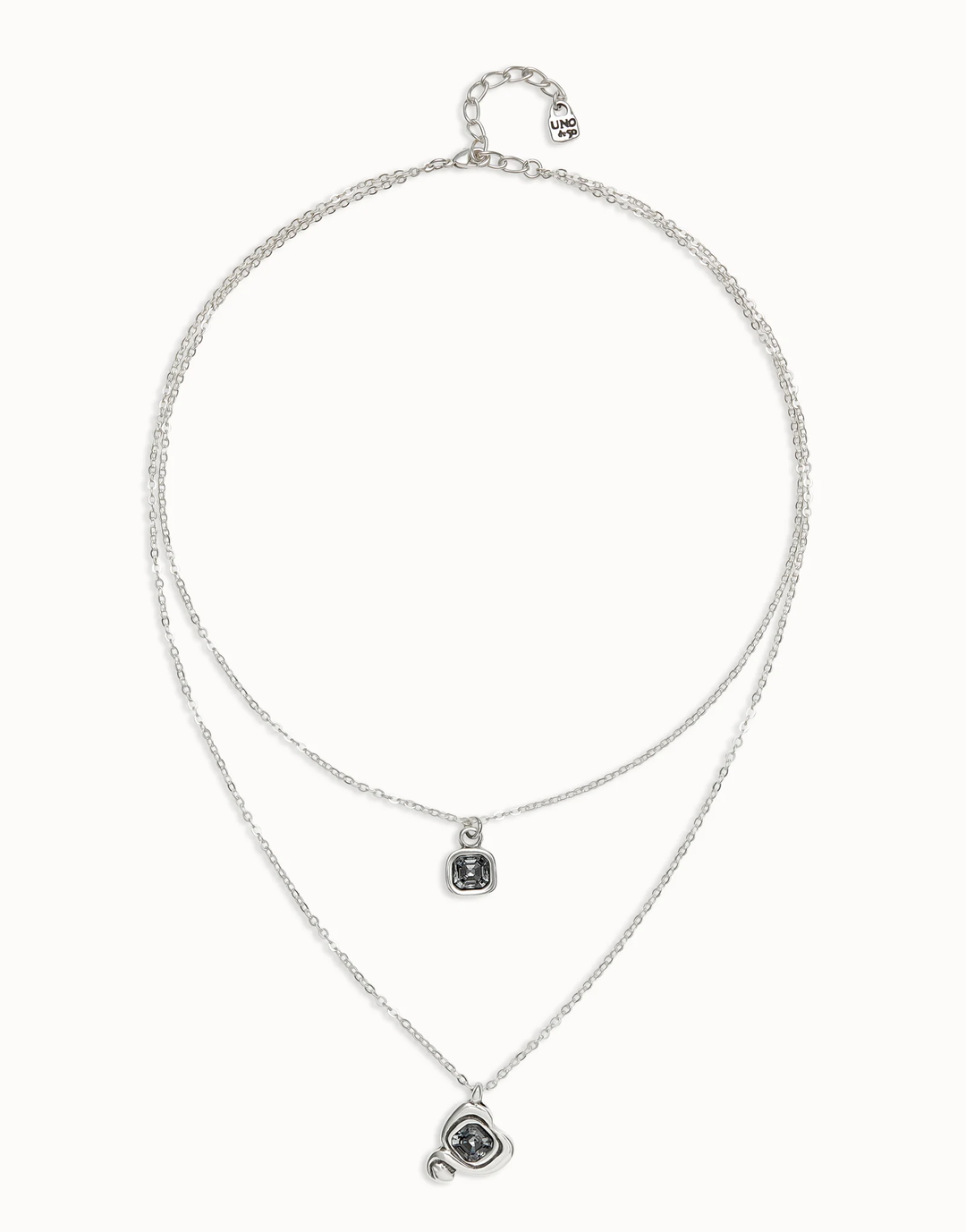 Ser Expresiva Double Chain Strand Necklace w/ Grey Stone Charms