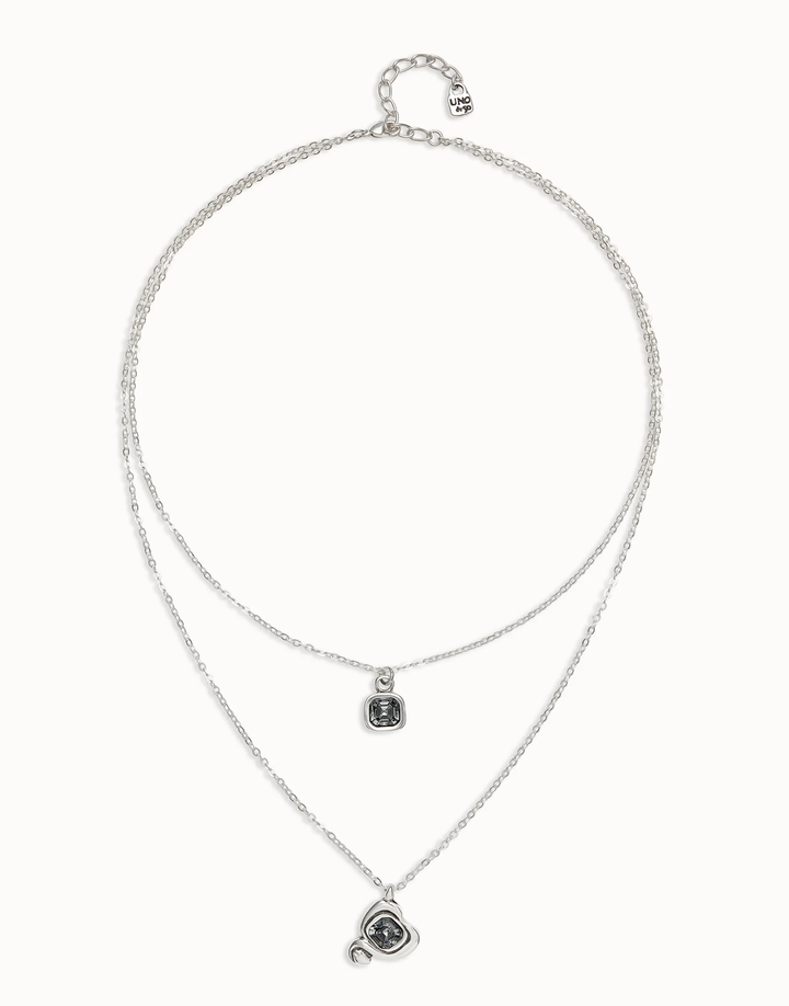 Ser Expresiva Double Chain Strand Necklace w/ Grey Stone Charms