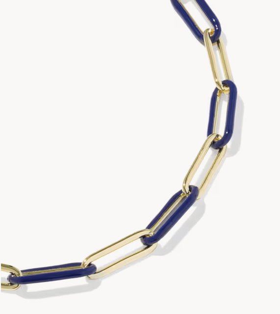 Courtney Enamel Link Necklace Gold Dark Blue Enamel
